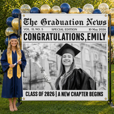 Custom Photo Backdrop - Personalized Graduation Gifts For Him, Her - Her Milestone Made The News