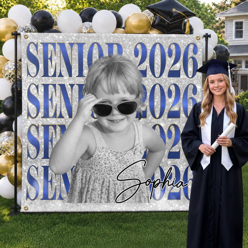 Custom Photo Backdrop - Personalized Graduation Gifts For Him, Her - She Grew, She Glowed, She Graduated