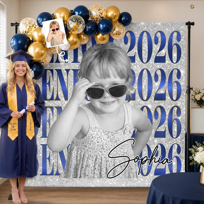 Custom Photo Backdrop - Personalized Graduation Gifts For Him, Her - She Grew, She Glowed, She Graduated