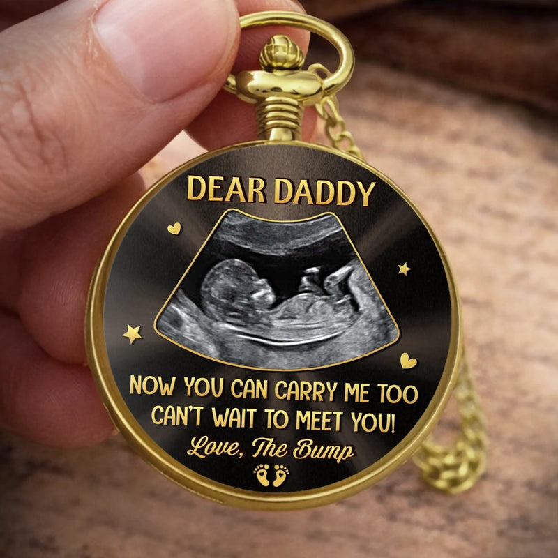 Custom Photo Pocket Watch - Personalized Father's Day, Baby Shower, Gender Reveal Gifts For New Dads, Grandpas - Love At First Ultrasound