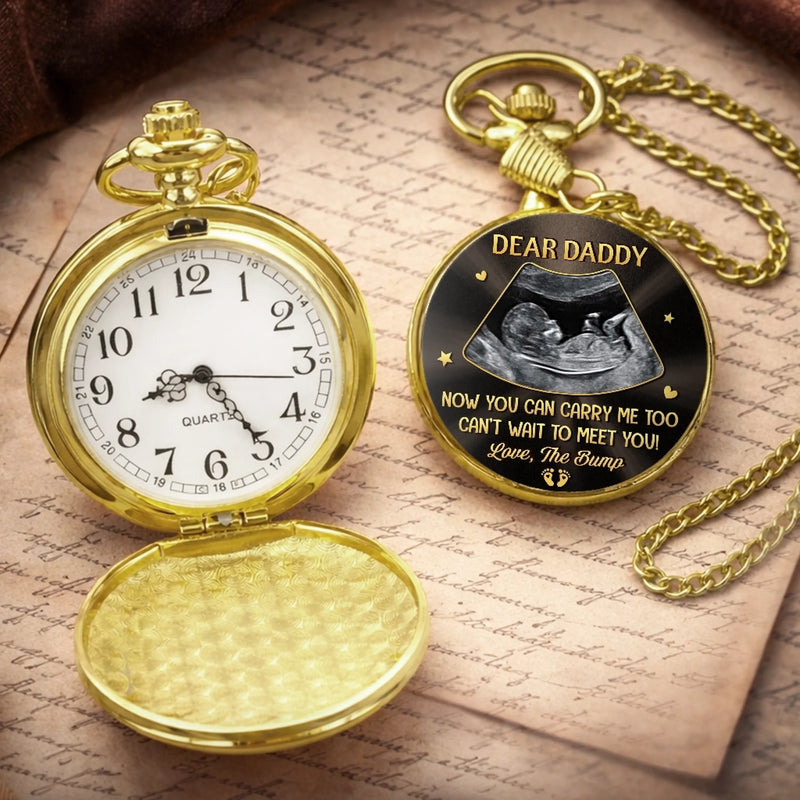 Custom Photo Pocket Watch - Personalized Father's Day, Baby Shower, Gender Reveal Gifts For New Dads, Grandpas - Love At First Ultrasound