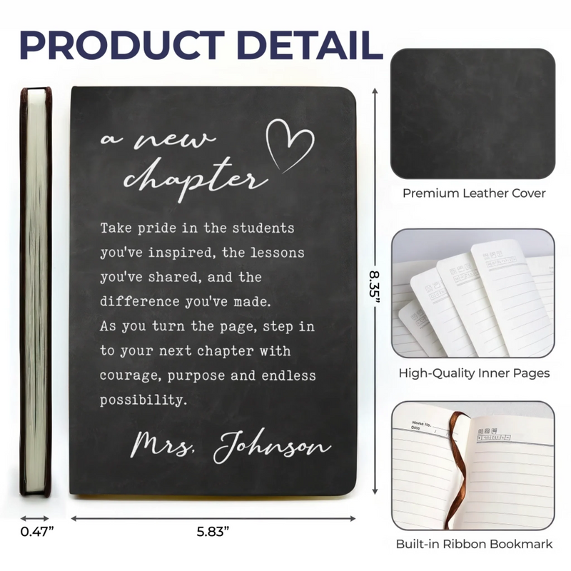 Custom Leather Writing Journal - Personalized Birthday Gifts For Teachers - Appreciation Written From The Heart
