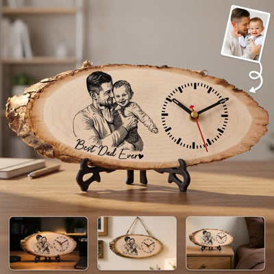 Custom Photo Wooden Clock - Personalized Father's Day Birthday Gifts For Dad, Grandpa - Dad Makes The World Brighter