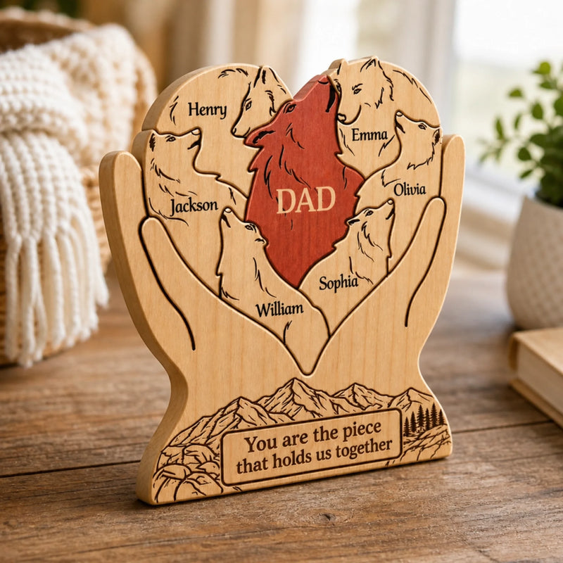 Custom Shaped Wooden Art Puzzle - Personalized Father's Day Birthday Gifts For Dad, Grandpa - Together We Run Strong