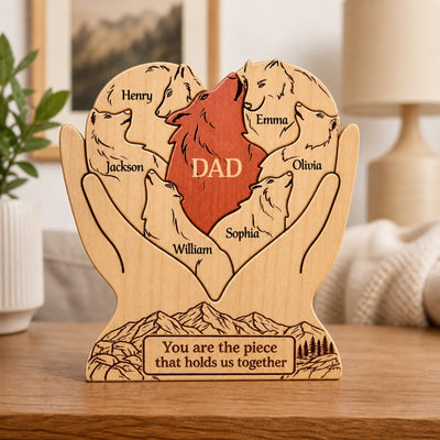 Custom Shaped Wooden Art Puzzle - Personalized Father's Day Birthday Gifts For Dad, Grandpa - Together We Run Strong