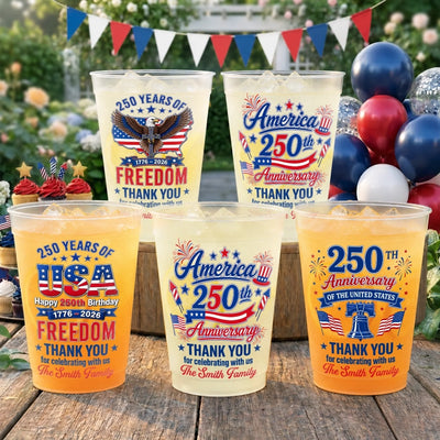 Custom Party Cups - Personalized America 250th Anniversary Gifts For Mom, Dad, Brother, Sister, Kids - Celebrate Freedom Together