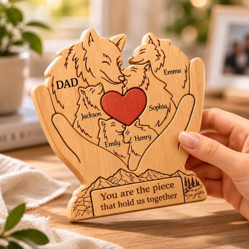 Custom Shaped Wooden Art Puzzle - Personalized Father's Day Birthday Gifts For Dad, Grandpa - Family First, Pack Forever