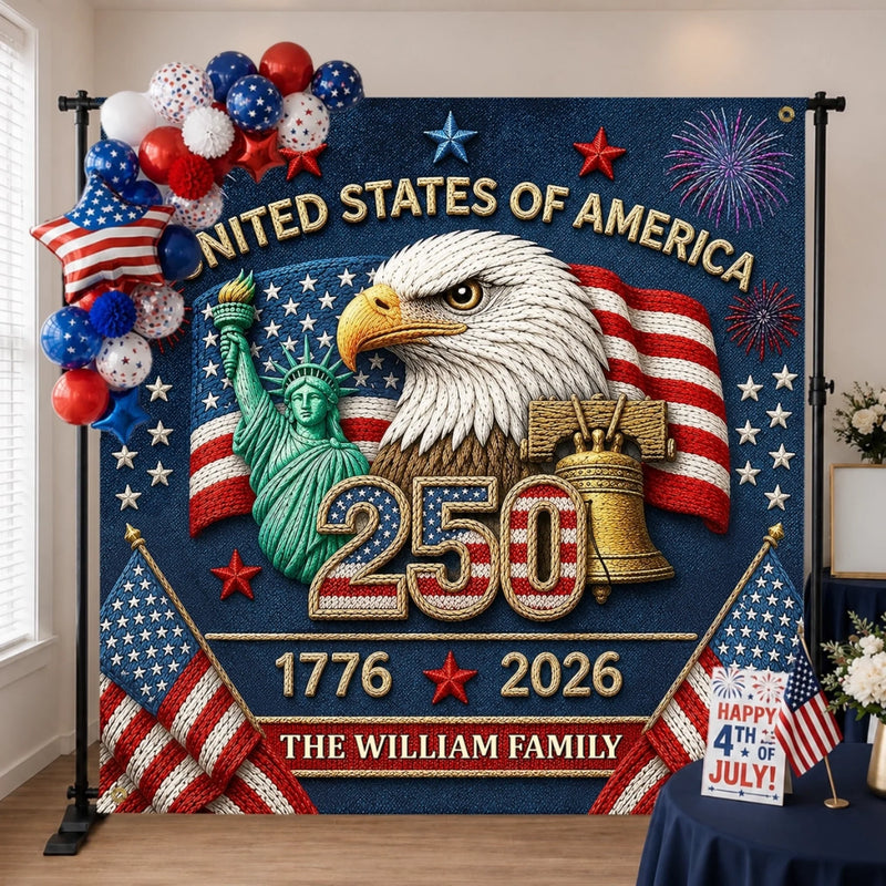 Custom Backdrop - Personalized America 250th Anniversary Gifts For Mom, Dad, Brother, Sister, Kids - Let The Celebration Fly High