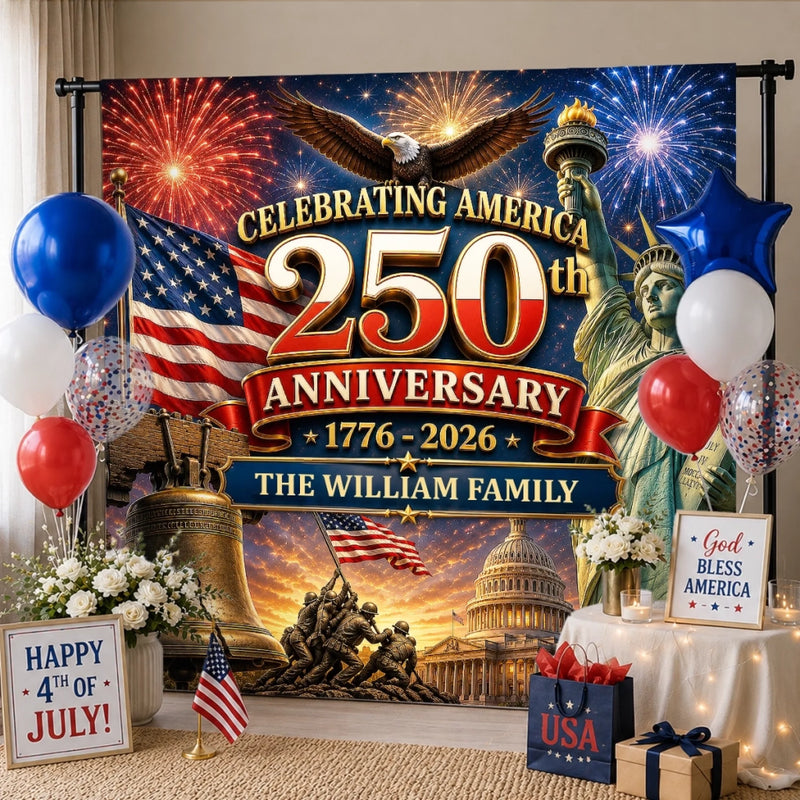 Custom Backdrop - Personalized America 250th Anniversary Gifts For Mom, Dad, Brother, Sister, Kids -  Red, White, Blue And Legendary