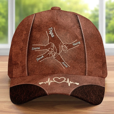 Custom Hat, All Over Print Classic Cap - Personalized Father's Day Gifts For Dad, Grandpa - Papa’s Hand Holds The Whole Family