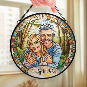 Custom Photo Stained Glass Window Hanging Suncatcher - Personalized Anniversary Wedding Gifts For Husband And Wife, Him And Her - Together, Painted In Forever
