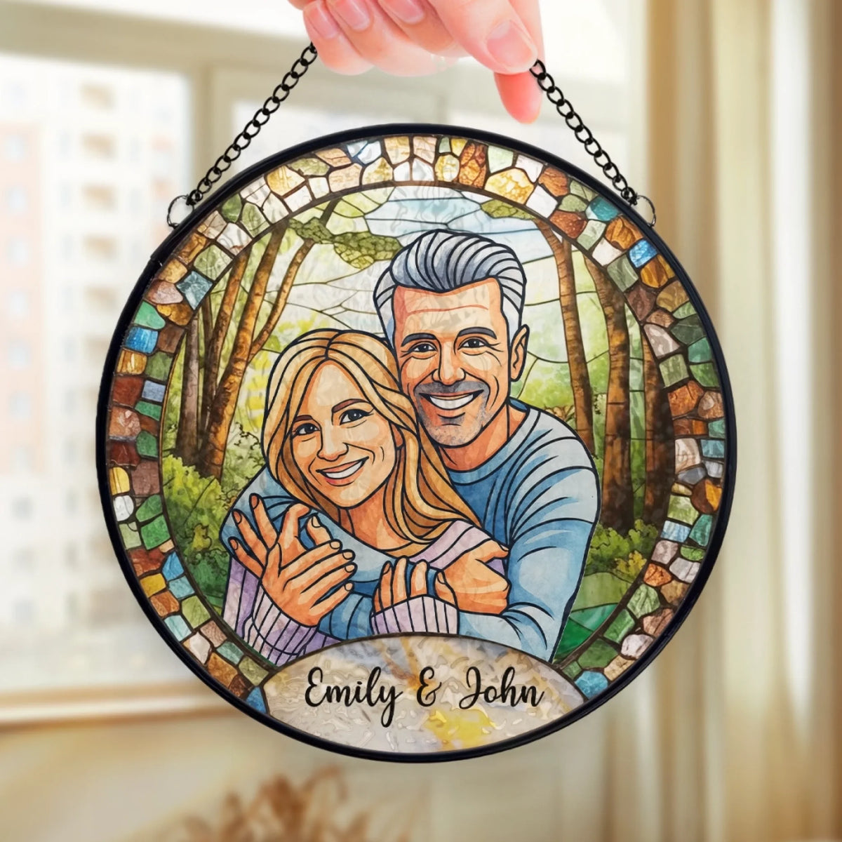 Custom Photo Stained Glass Window Hanging Suncatcher - Personalized Anniversary Wedding Gifts For Husband And Wife, Him And Her - Together, Painted In Forever