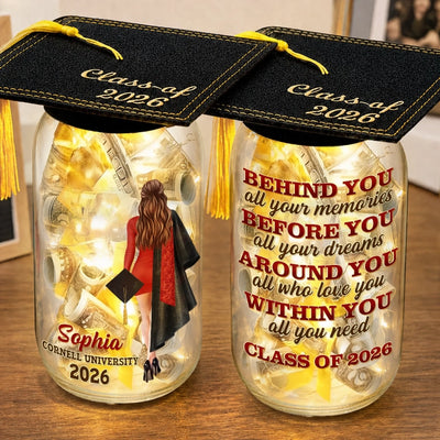 Custom Money Holder Mason Jar Light - Personalized Graduation Gifts For Her - Loved, Supported, Unstoppable