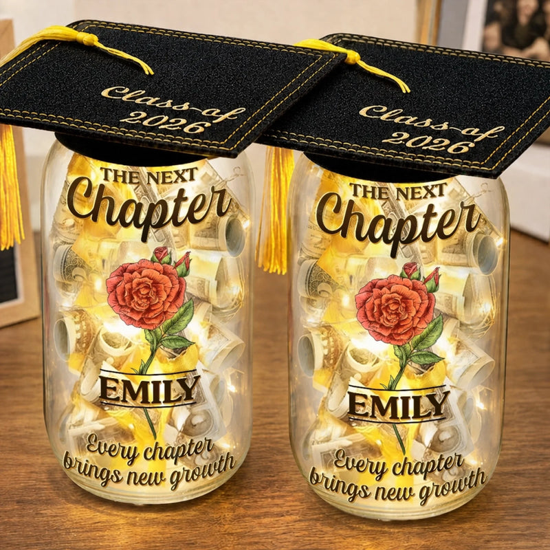 Custom Money Holder Mason Jar Light - Personalized Graduation Gifts For Him, Her - She’s Becoming Everything She Dreamed Of