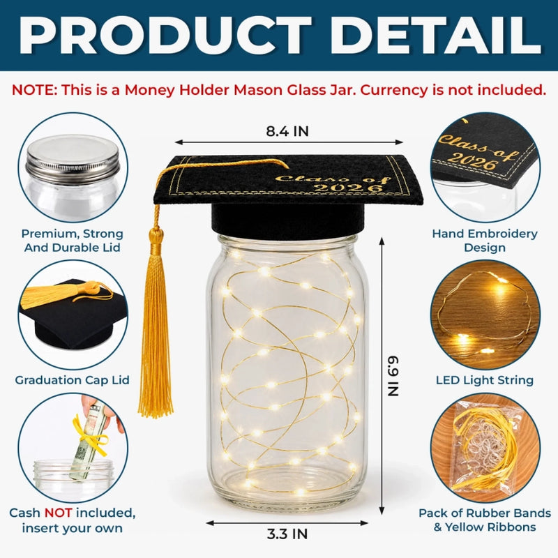Custom Money Holder Mason Jar Light - Personalized Graduation Gifts For Him, Her - She’s Becoming Everything She Dreamed Of