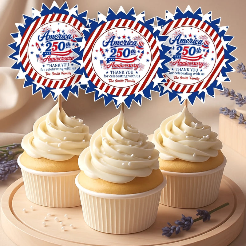 Custom Cake Toppers - Personalized America 250th Anniversary Gifts For Mom, Dad, Brother, Sister, Kids - United In Pride Since Day One