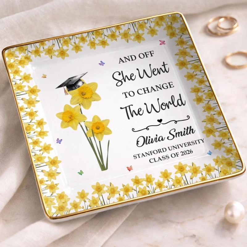 Custom Full-Print Jewelry Dish - Personalized Graduation Gifts For Him, Her - Dream Big, Bloom Bigger