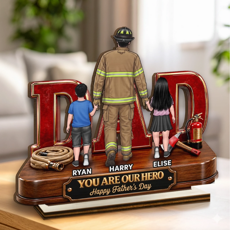 Custom 2-Layered Wooden Plaque - Personalized Father's Day Birthday Gifts For Dad, Grandpa, Firefighter - Courage Runs In The Family