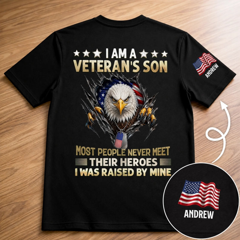 Custom Back Printed Shirt - Personalized 4th Of July Gifts For Son - Raised By A Hero