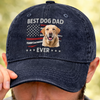 Custom Photo Vintage Washed Denim Baseball Cap - Personalized Father's Day Birthday Gifts For Dog Cat Lovers, Dog Dad And Mom, Cat Owners - Paws, Love, And Fatherhood