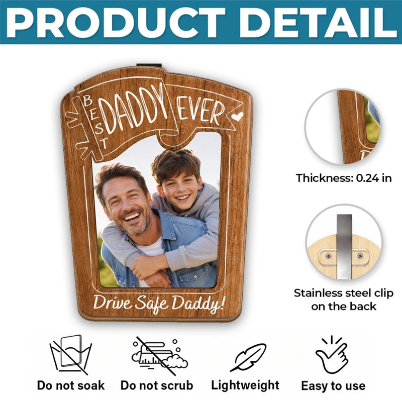 Custom Photo Car Visor Clip - Personalized Father's Day Birthday Gifts For Dad, Grandpa - Smooth Roads & Drive Safe