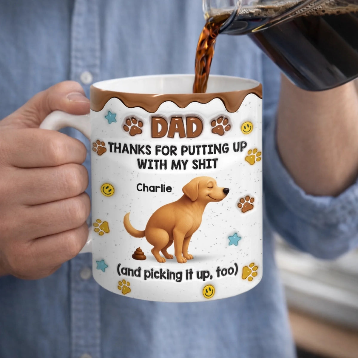 Custom 3D Inflated Effect Printed Mug - Personalized Father's Day Gifts For Dog Lovers, Dog Dad And Mom - Fur Baby Chaos, Dad Approved