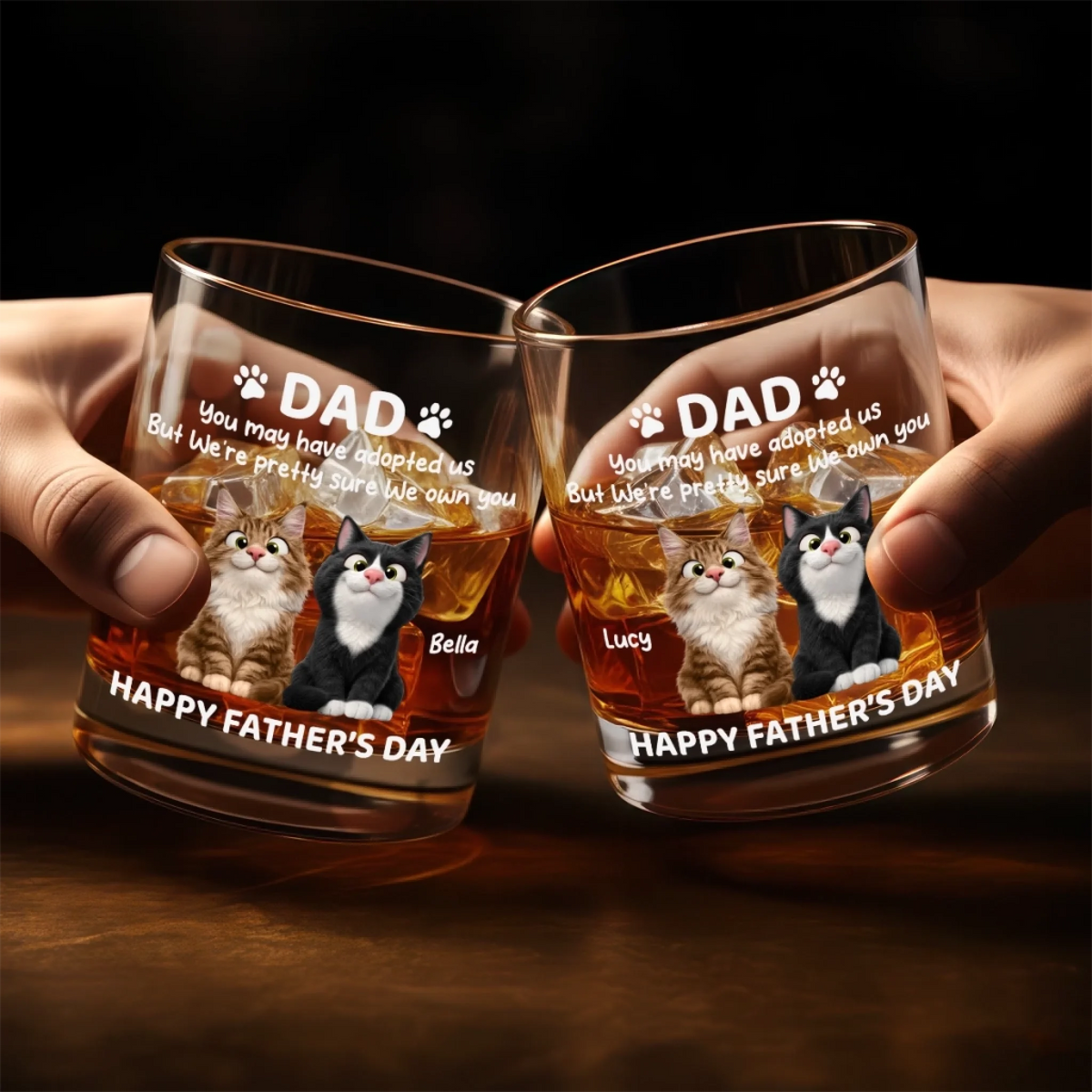 Custom Whiskey Glass - Personalized Father's Day Birthday Gifts For Dog Cat Lovers, Dog Dad And Mom, Cat Owners - Cheers To Fur Family