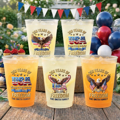 Custom Party Cups - Personalized America 250th Anniversary Gifts For Mom, Dad, Brother, Sister, Kids - Born To Stand Strong