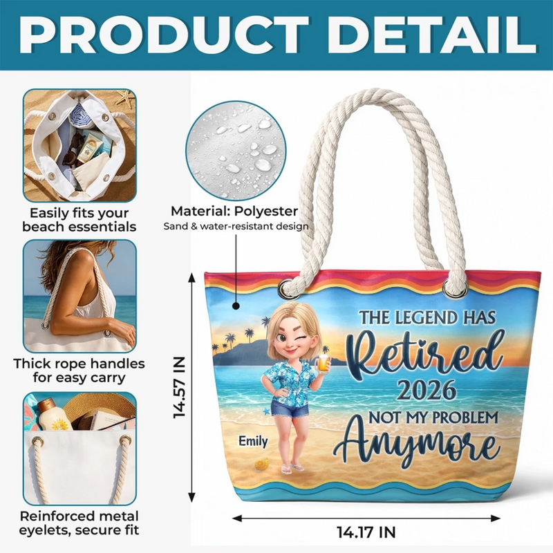 Custom Beach Bag - Personalized Summer Vacation And Travel, Retirement Gifts For Best Friends, Family, Coworker, Work Bestie - Living The Legend Life