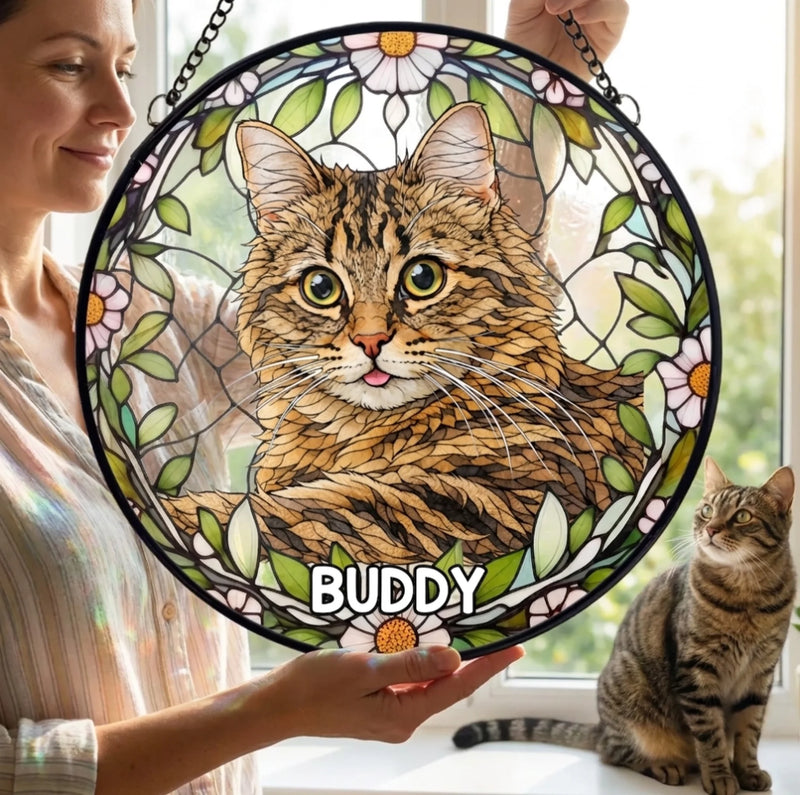 Custom Photo Forever In My Heart, Dear Friend - Memorial Personalized Custom Stained Glass Window Hanging Suncatcher - Sympathy Gift For Pet Owners, Pet Lovers