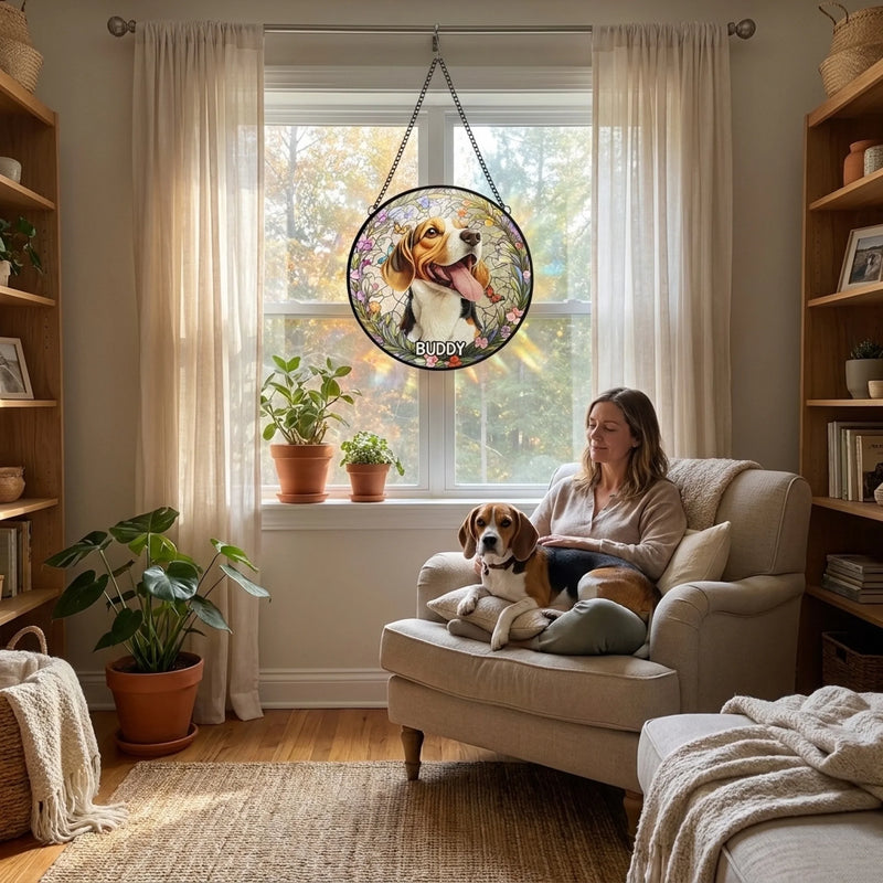 Custom Photo Forever In My Heart, Dear Friend - Memorial Personalized Custom Stained Glass Window Hanging Suncatcher - Sympathy Gift For Pet Owners, Pet Lovers