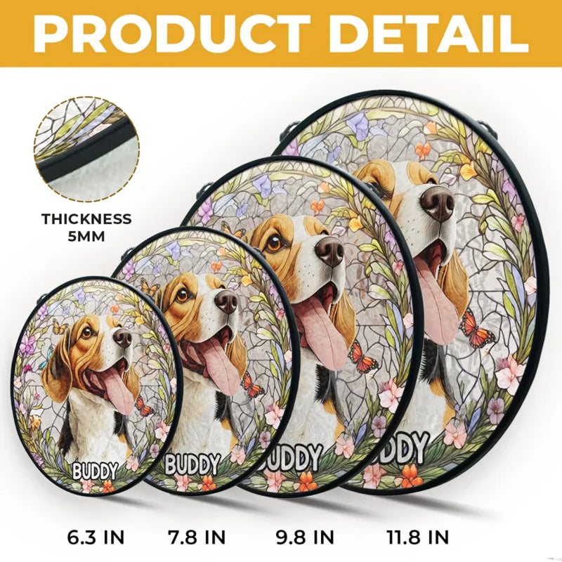 Custom Photo Forever In My Heart, Dear Friend - Memorial Personalized Custom Stained Glass Window Hanging Suncatcher - Sympathy Gift For Pet Owners, Pet Lovers