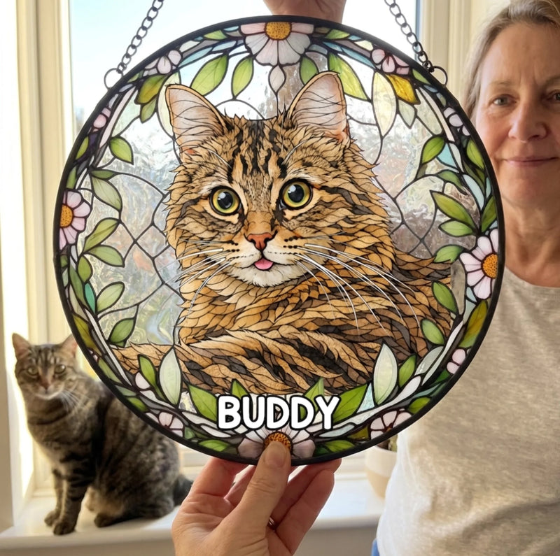 Custom Photo Forever In My Heart, Dear Friend - Memorial Personalized Custom Stained Glass Window Hanging Suncatcher - Sympathy Gift For Pet Owners, Pet Lovers