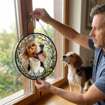 Custom Photo Forever In My Heart, Dear Friend - Memorial Personalized Custom Stained Glass Window Hanging Suncatcher - Sympathy Gift For Dog Lovers, Pet Owners