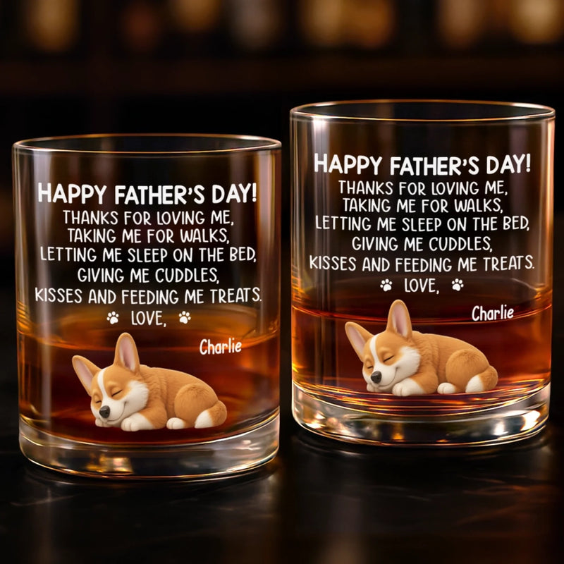 Custom Whiskey Glass - Personalized Father's Day Birthday Gifts For Dog Lovers, Dog Dad And Mom - Long Night Sleep
