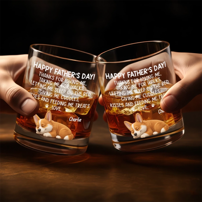 Custom Whiskey Glass - Personalized Father's Day Birthday Gifts For Dog Lovers, Dog Dad And Mom - Long Night Sleep