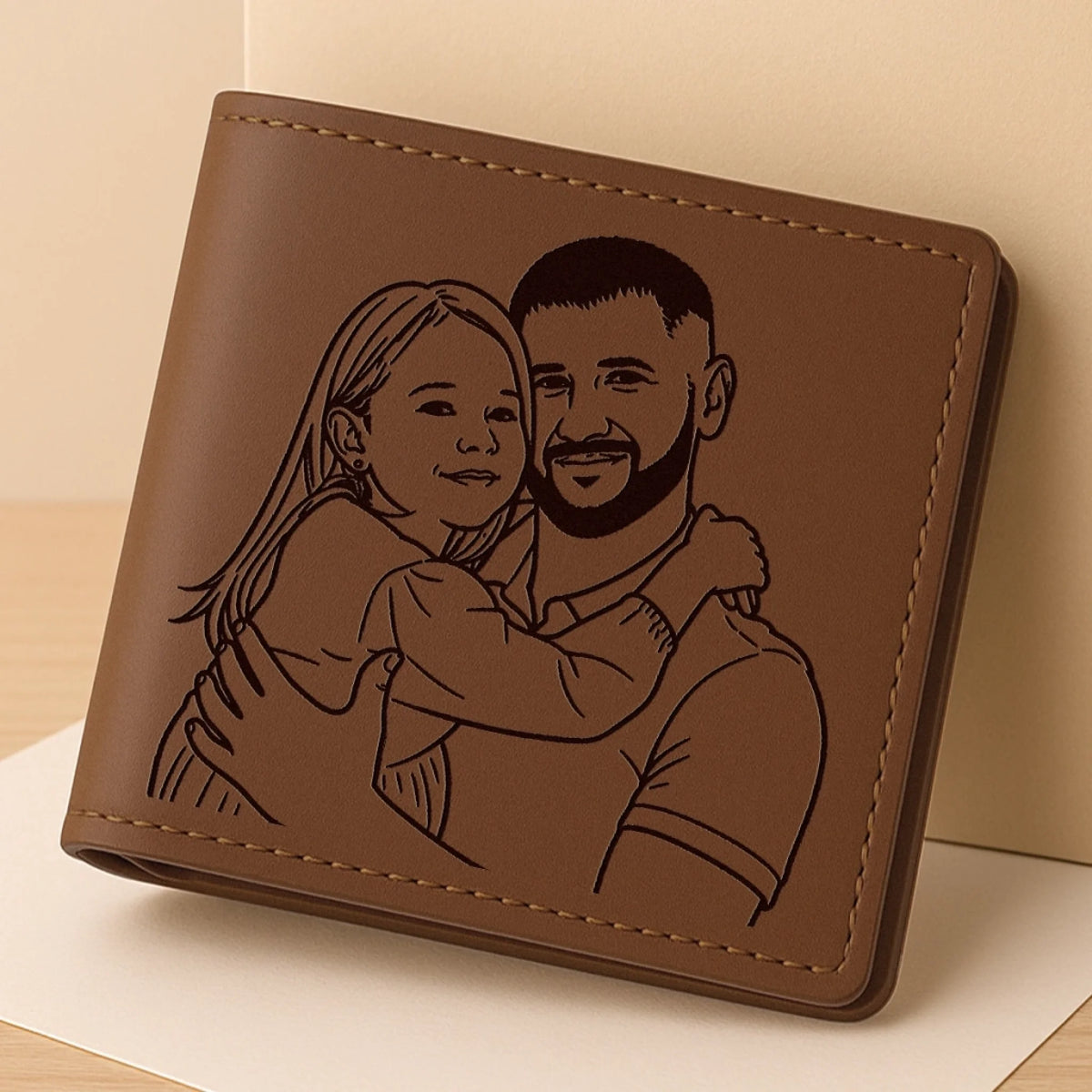 Custom Photo Engraved Bifold Leather Wallet Two Sides - Personalized Father's Day Birthday Gifts For Dad - You Are My Hero