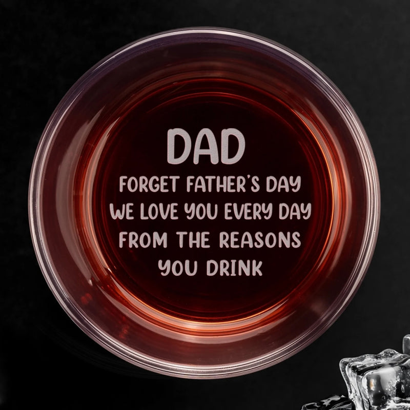 Custom Whiskey Glass With Bottom And Side Engraving - Personalized Father's Day Birthday Gifts For Dad, Grandpa, Wine, Bourbon, Whiskey Lovers - One Sip Closer To Happy