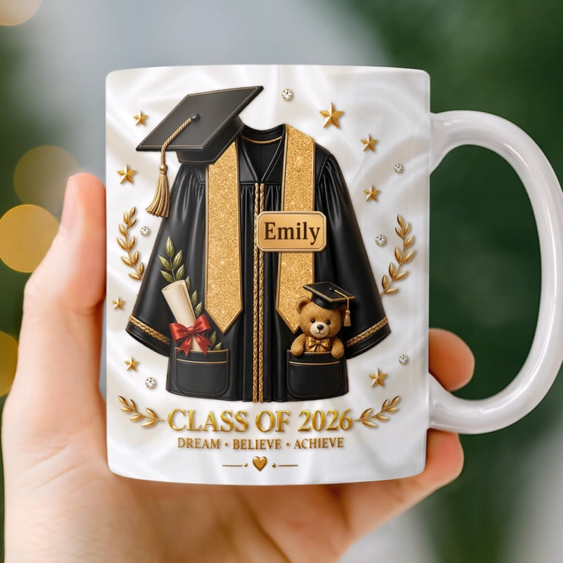 Custom 3D Inflated Effect Printed Mug - Personalized Graduation Gifts For Him, Her - Sip, Dream, Achieve