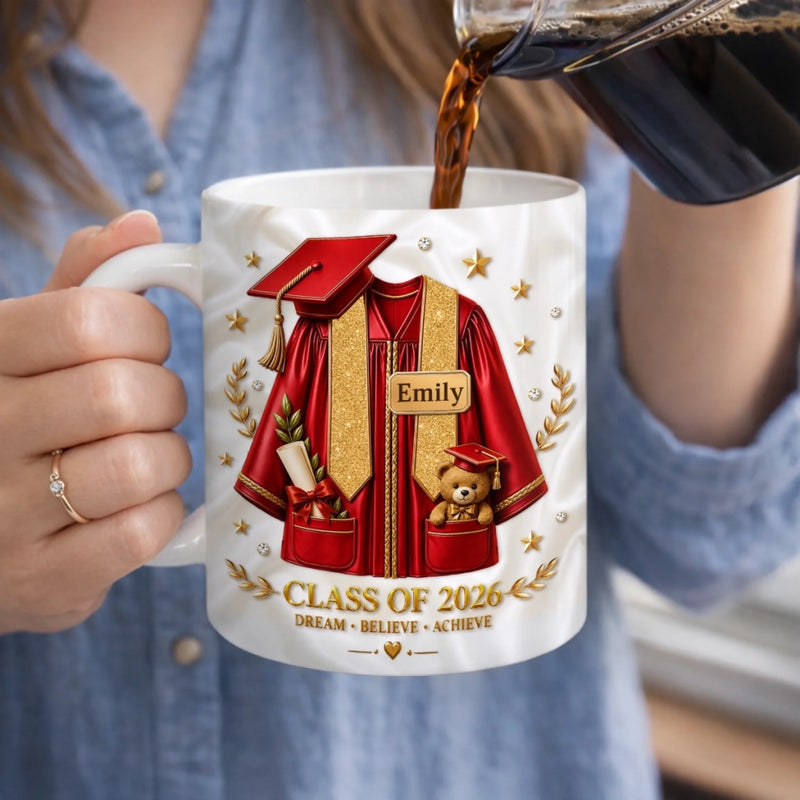 Custom 3D Inflated Effect Printed Mug - Personalized Graduation Gifts For Him, Her - Sip, Dream, Achieve