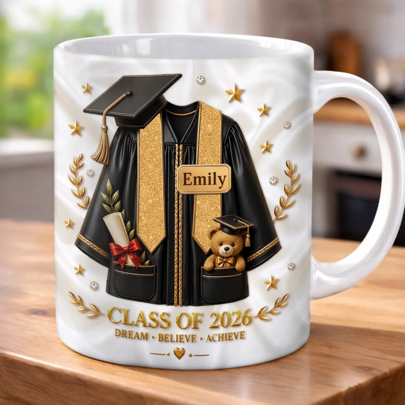 Custom 3D Inflated Effect Printed Mug - Personalized Graduation Gifts For Him, Her - Sip, Dream, Achieve