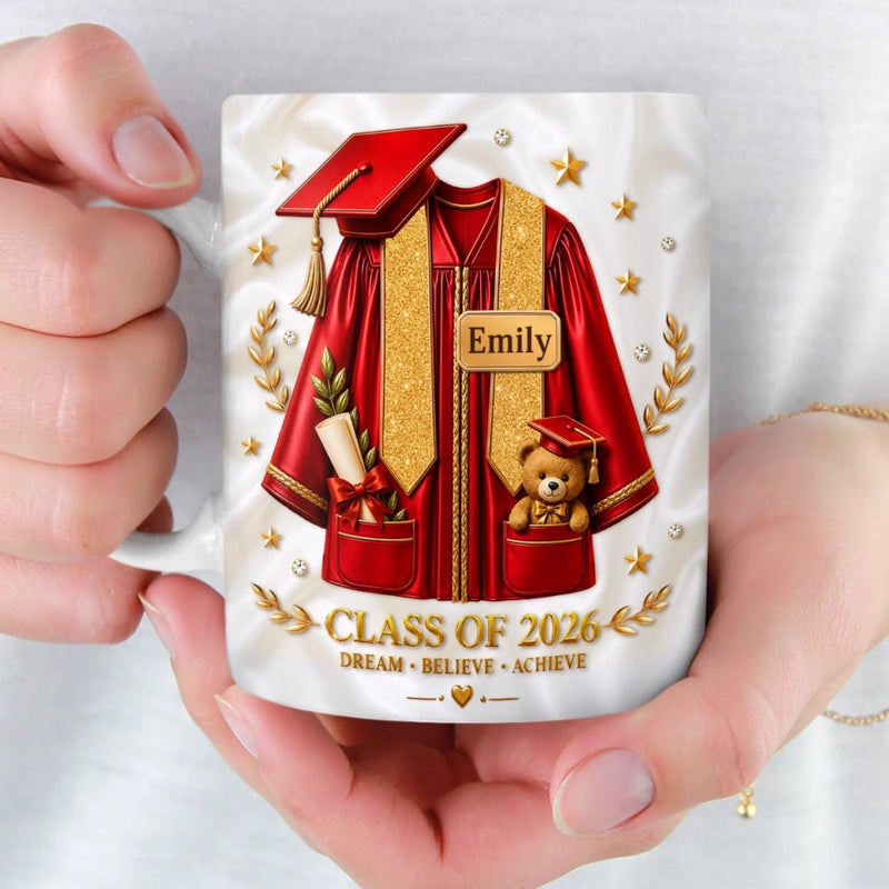 Custom 3D Inflated Effect Printed Mug - Personalized Graduation Gifts For Him, Her - Sip, Dream, Achieve