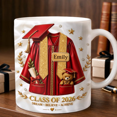 Custom 3D Inflated Effect Printed Mug - Personalized Graduation Gifts For Him, Her - Sip, Dream, Achieve