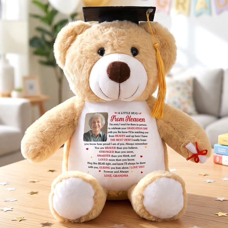Custom Photo Graduation Plush Bear - Personalized Graduation, Memorial Sympathy Gifts For Loss Of Mom, Dad - A Hug From Heaven