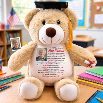 Custom Photo Graduation Plush Bear - Personalized Graduation, Memorial Sympathy Gifts For Loss Of Mom, Dad - A Hug From Heaven