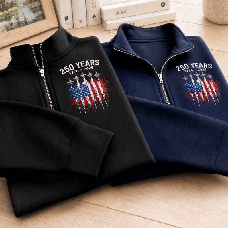 Custom Unisex Quarter Zip Sweatshirt - Personalized America 250th Anniversary Gifts For Mom, Dad, Brother, Sister, Kids - Vintage Patriot Spirit