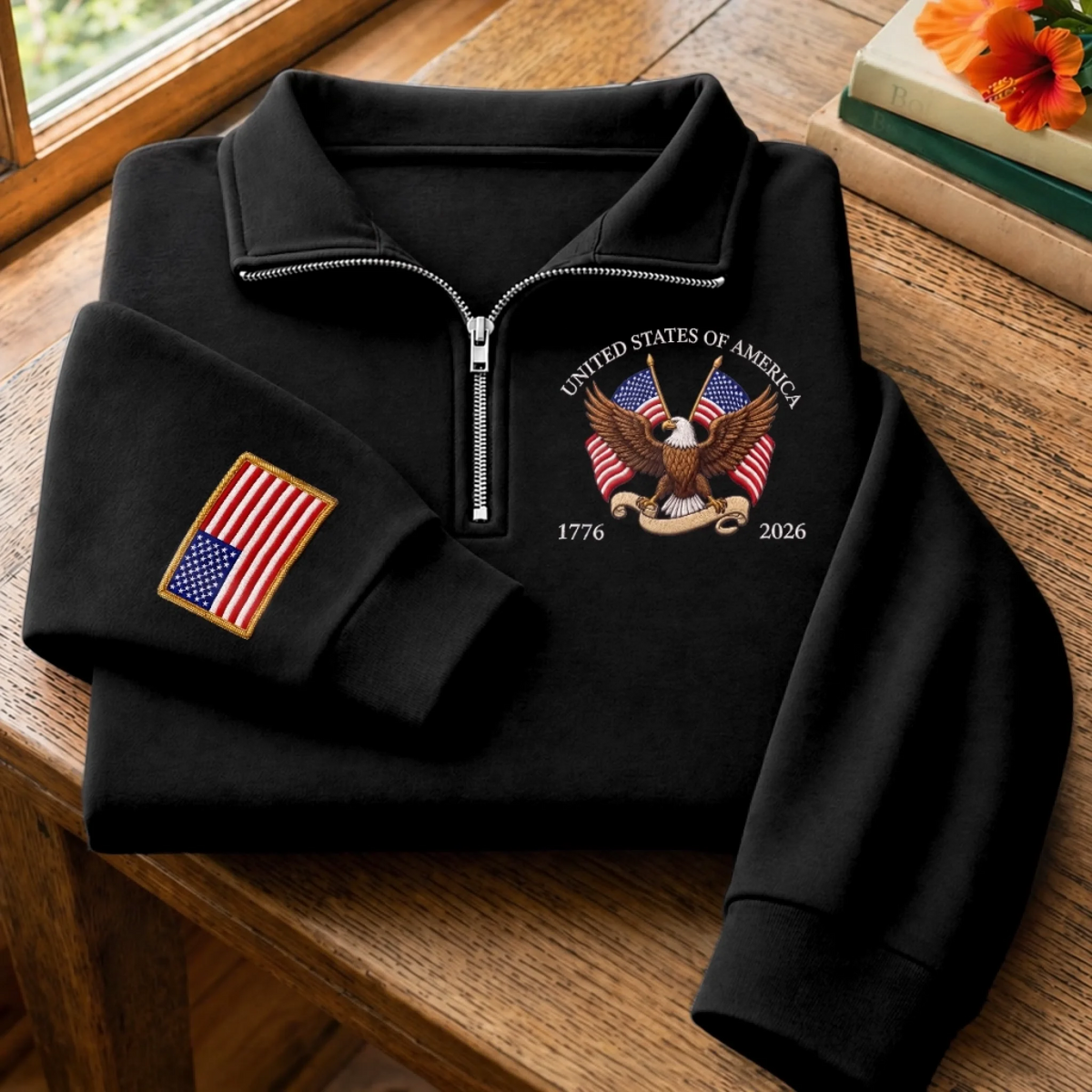 Unisex Quarter Zip Sweatshirt - America 250th Anniversary Gifts For Mom, Dad, Brother, Sister, Kids - Timeless USA Spirit