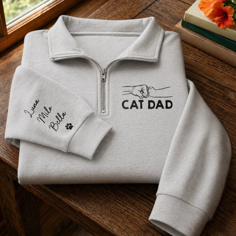 Custom Unisex Quarter Zip Sweatshirt - Personalized Father's Day Gifts For Dog Cat Lovers, Dog Dad And Mom, Cat Owners - Walking Partner For Life