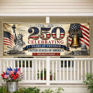 Custom Polyester Outdoor Banner - Personalized America 250th Anniversary Gifts For Mom, Dad, Brother, Sister, Kids - United Through Every Generation