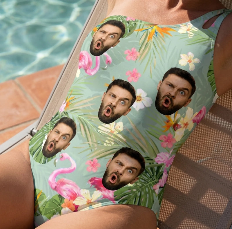 Custom Photo Sun’s Out, Sass Out - Couple Personalized Custom One Piece Swimsuit - Summer Vacation Gift For Wife, Anniversary